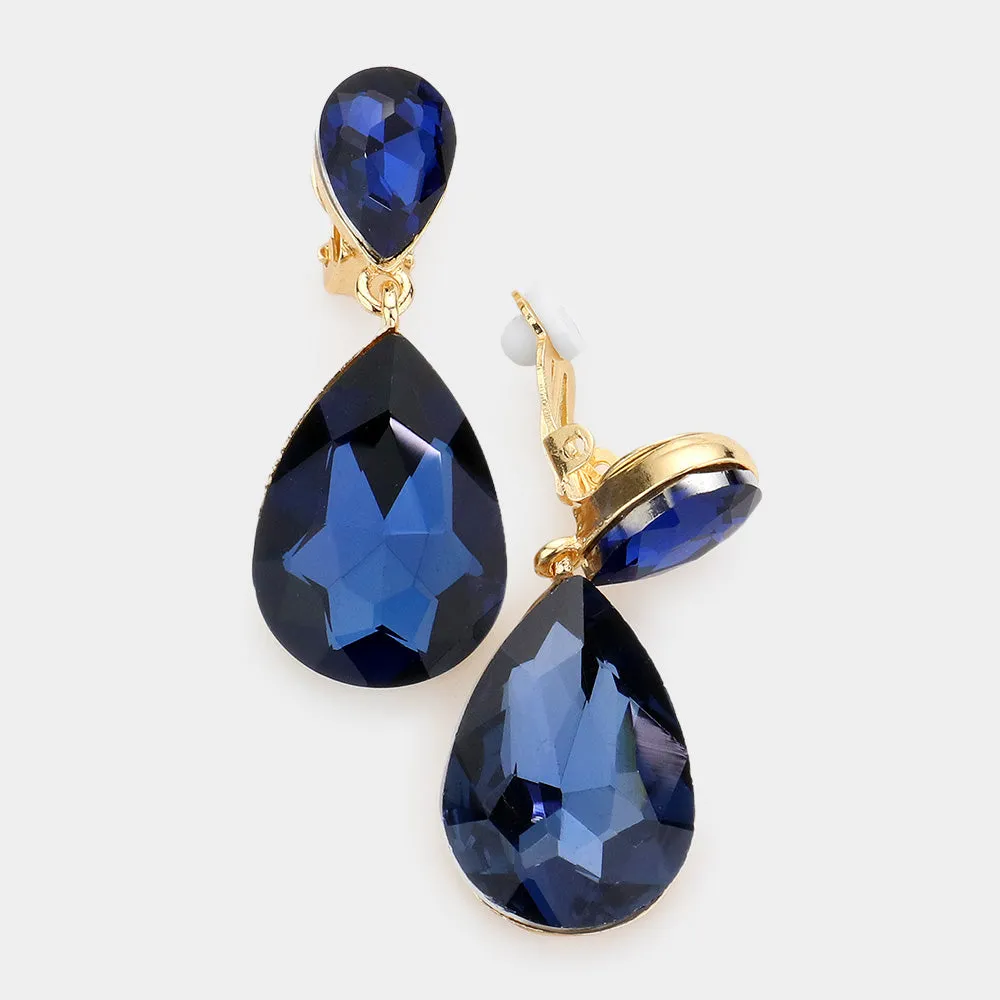 Little Girls Clip-on Navy Teardrop Earrings | 555419