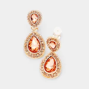 Little Girls Double Peach Crystal Teardrop Clip On Earrings | 398732