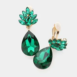 Little Girls Emerald Teardrop Clip On Drop Earrings  | 634311
