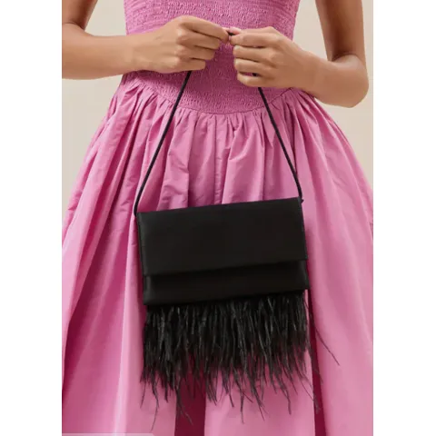 Loeffler Randall Charlee Satin Shoulder Bag with Fringe in Black