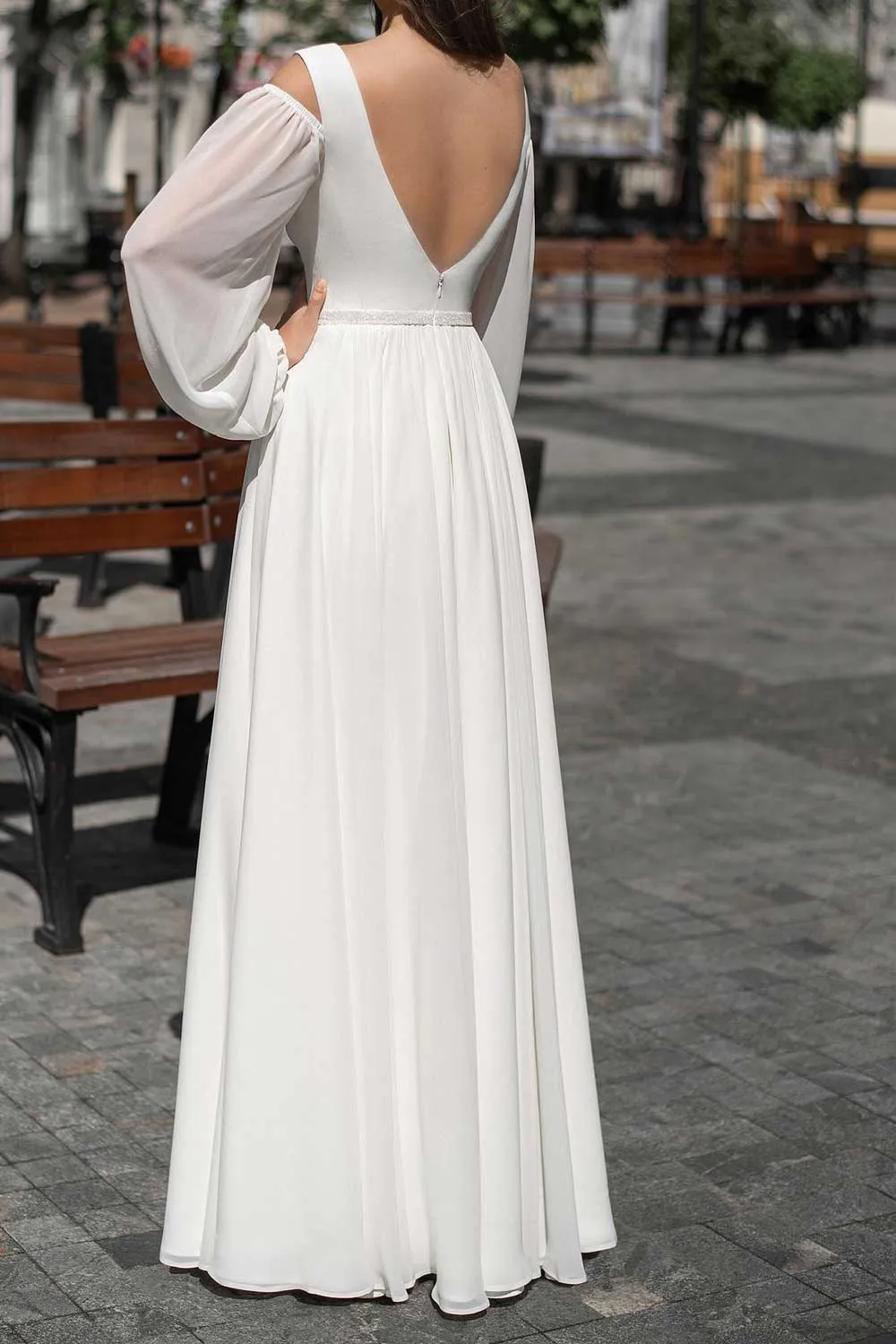 Long Maxi Chiffon Wedding Dress with Side Slit ET3039