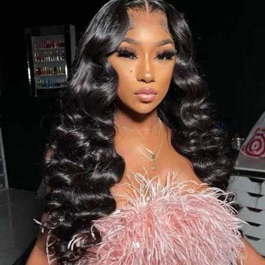 Loose Wave Natural Black 4x4 Lace Glueless Human Hair Wig Middle Part