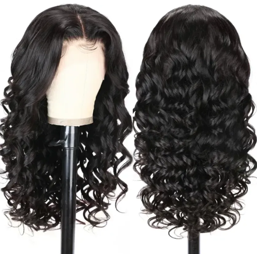Loose Wave Natural Black 4x4 Lace Glueless Human Hair Wig Middle Part