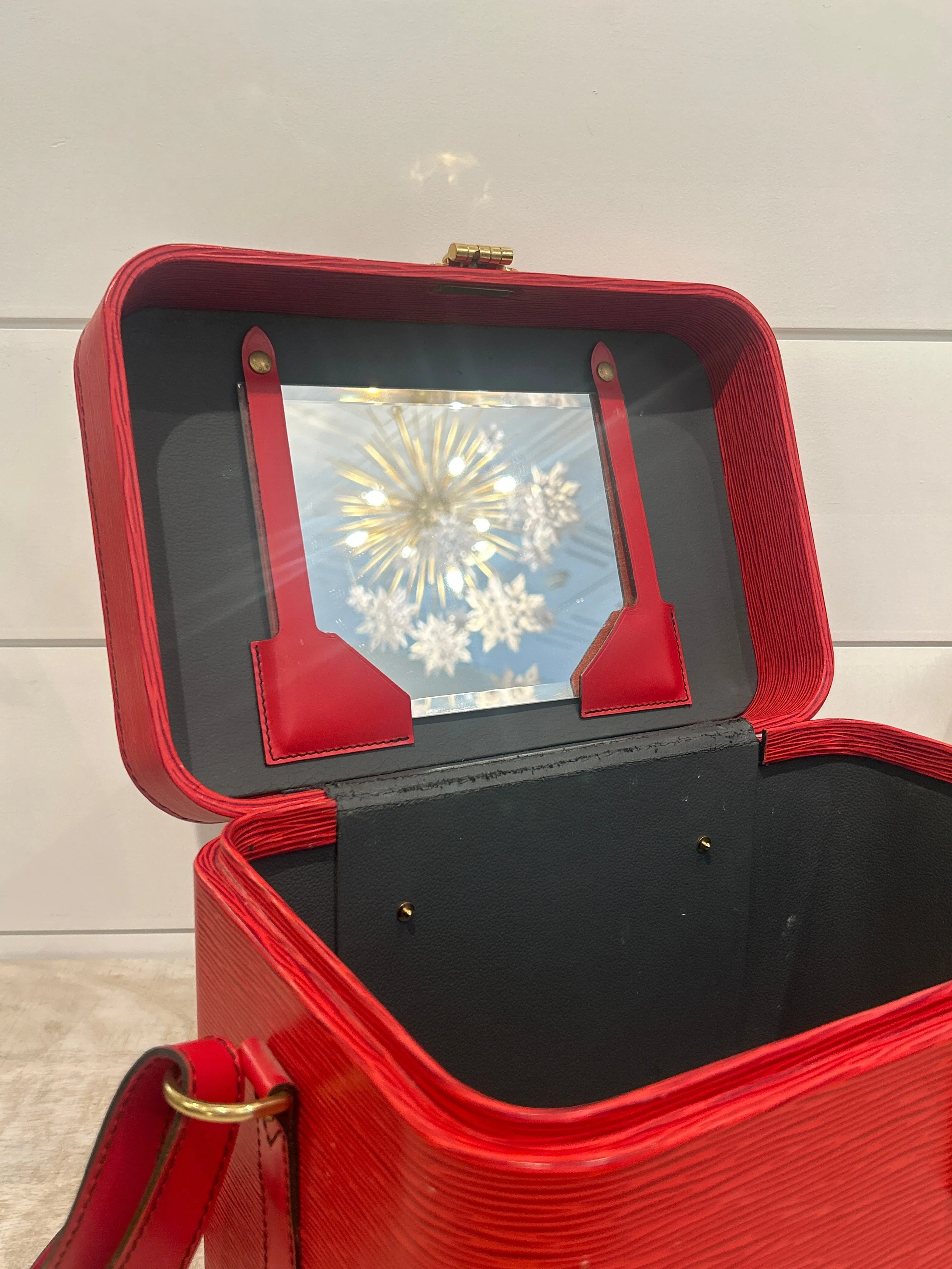 Louis Vuitton Bag, Red Epi Leather Vanity Train Case Shoulder Bag