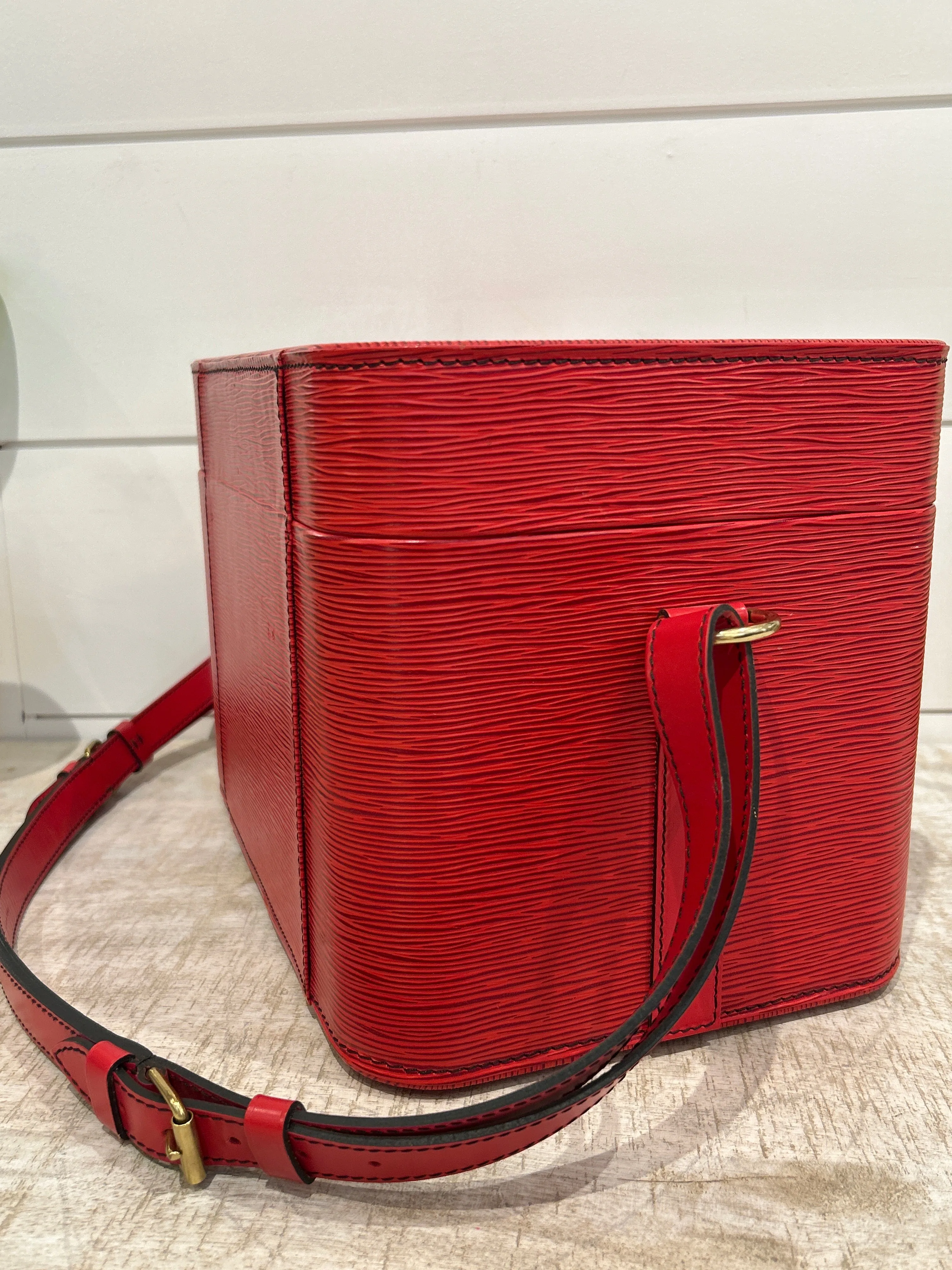 Louis Vuitton Bag, Red Epi Leather Vanity Train Case Shoulder Bag