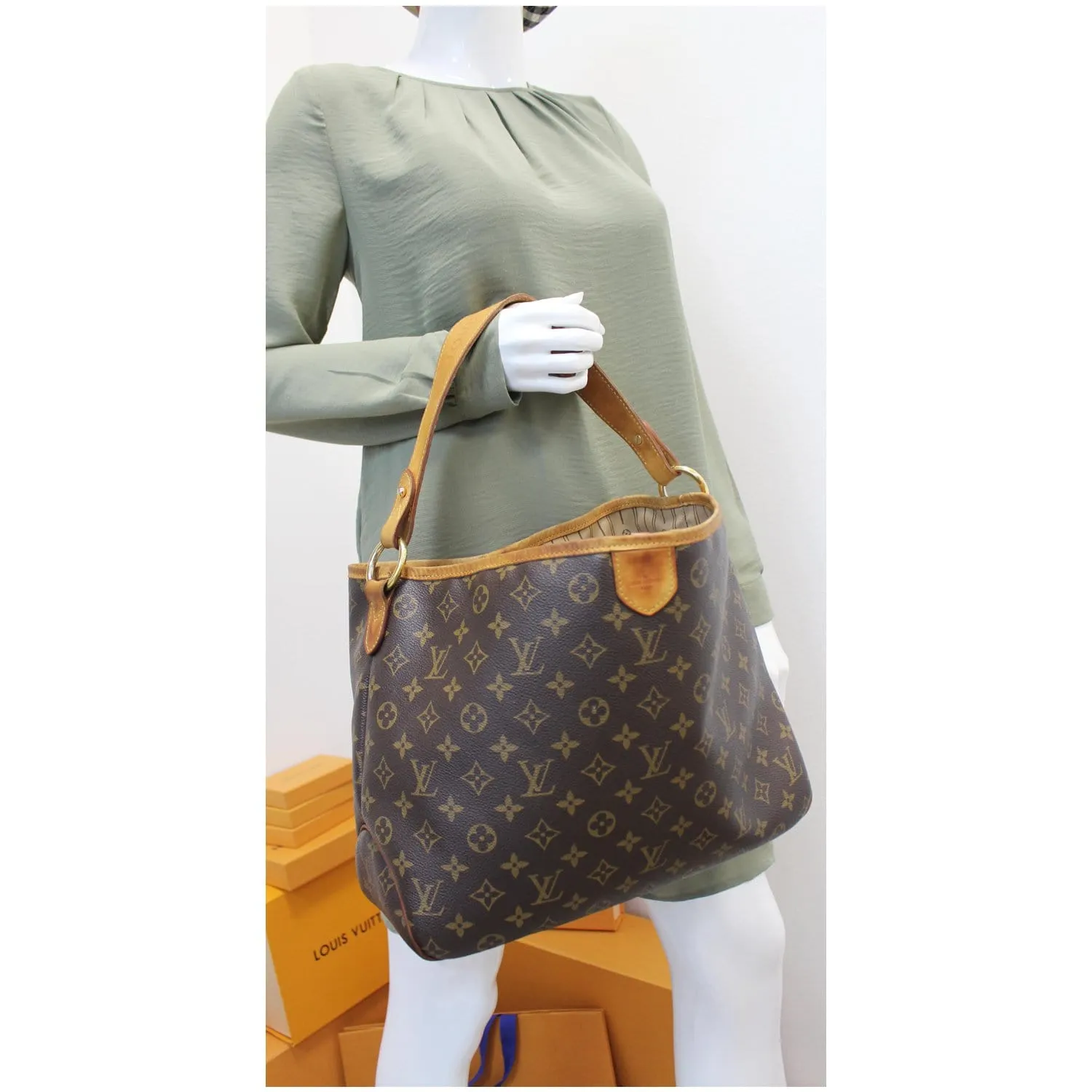 LOUIS VUITTON Delightful PM Monogram Canvas Shoulder Hobo Bag Brown