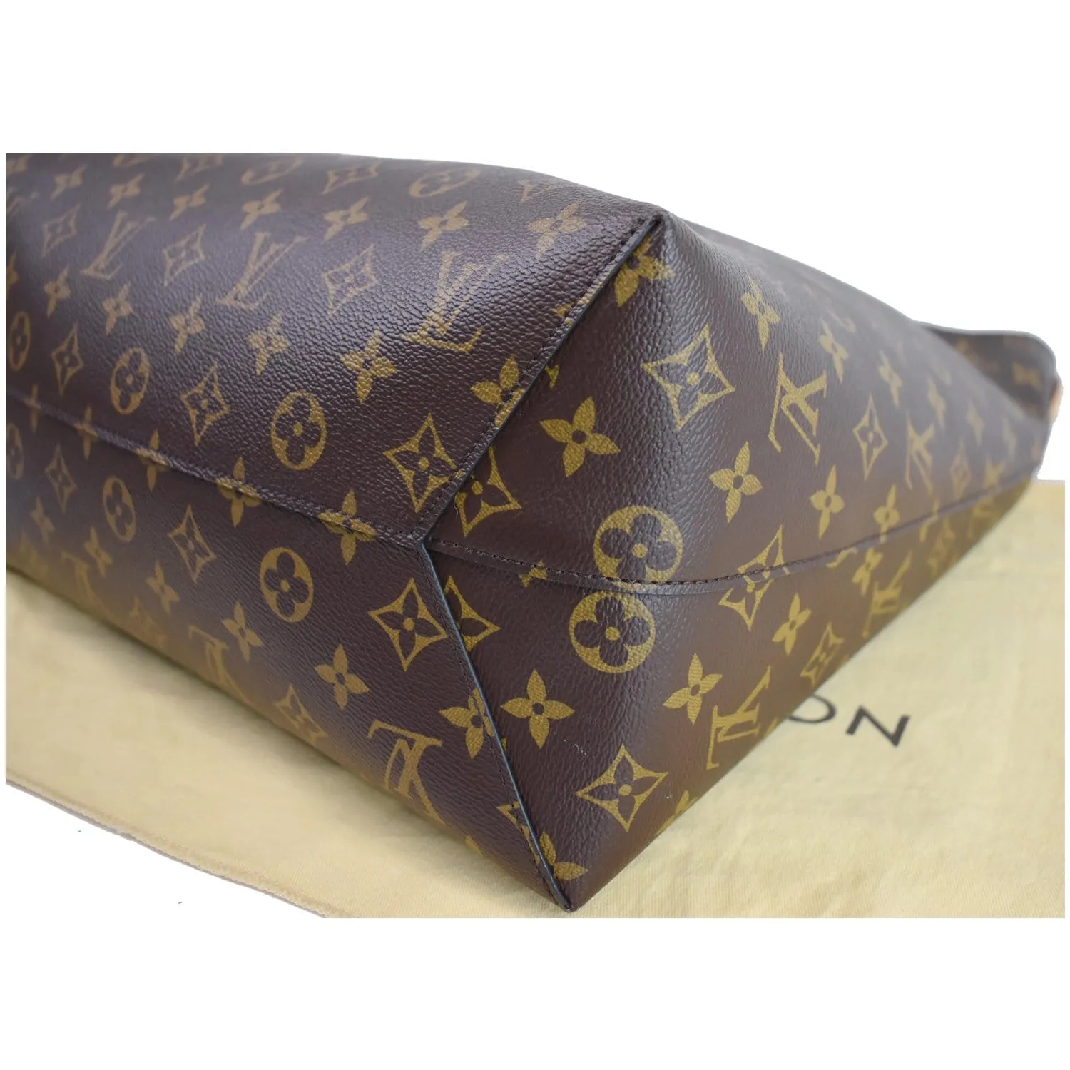 LOUIS VUITTON Flower Monogram Canvas Shoulder Hobo Bag Brown