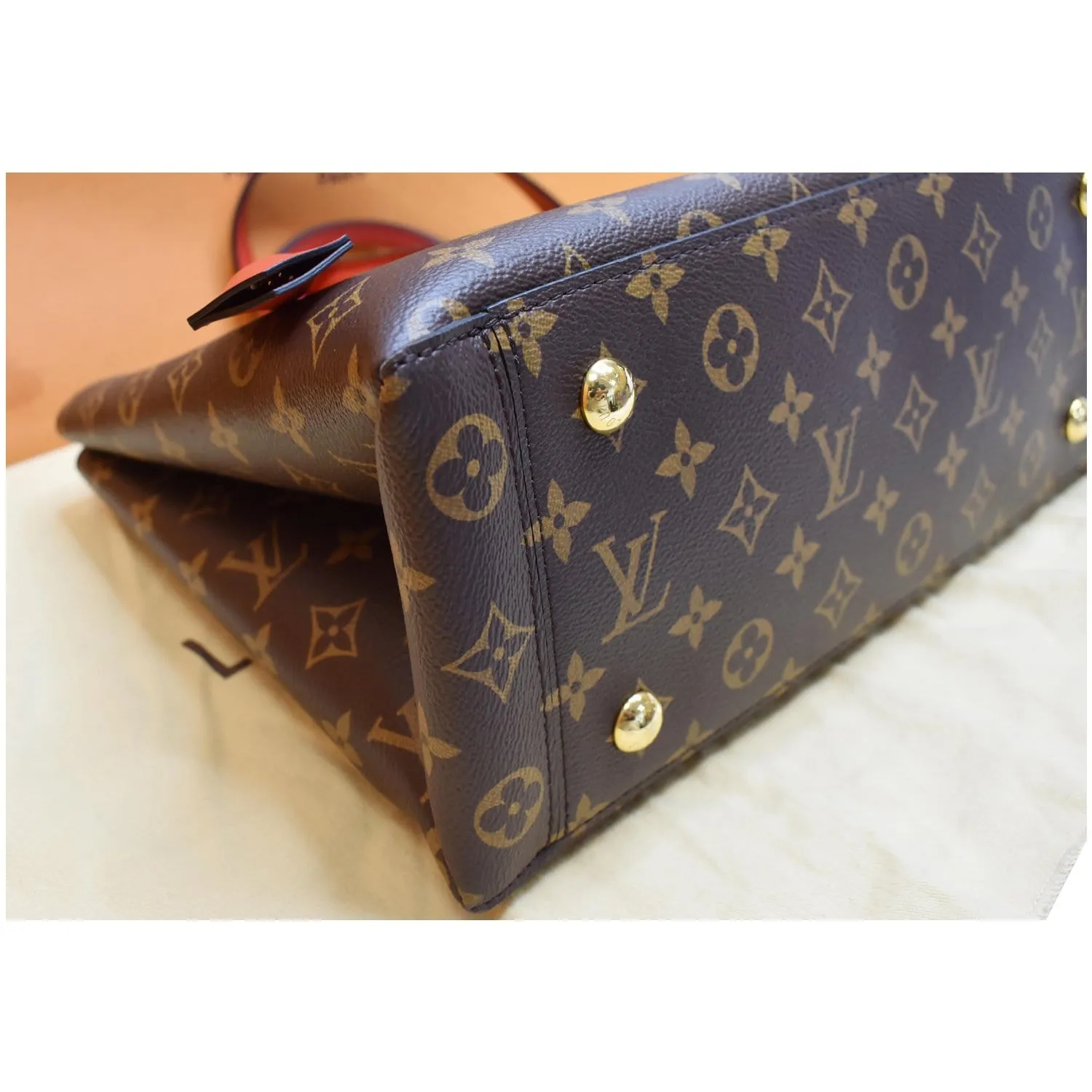 LOUIS VUITTON  Flower Monogram Canvas Tote Shoulder Bag Brown/Red