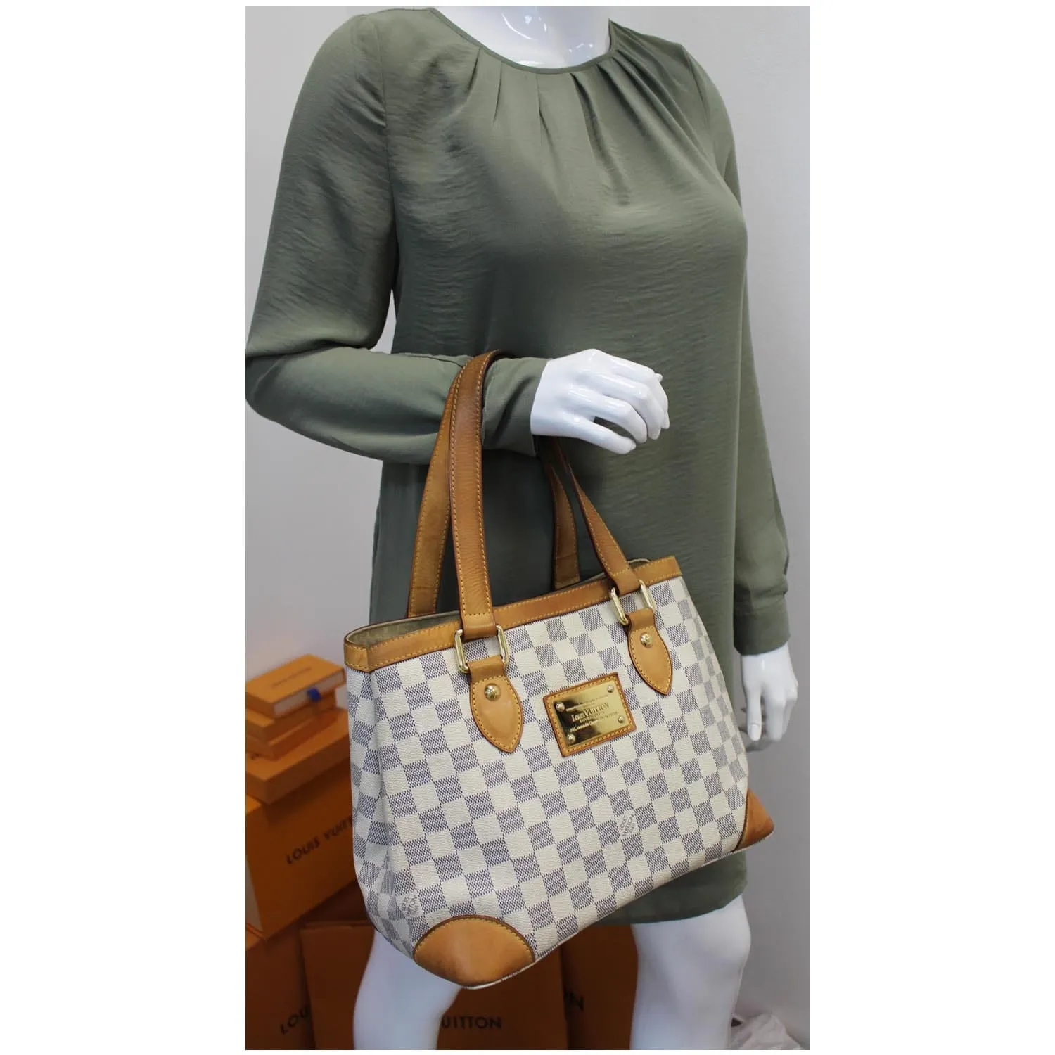 LOUIS VUITTON Hampstead PM Damier Azur Shoulder Bag White