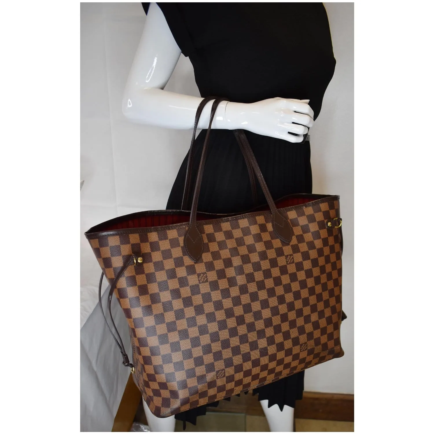 LOUIS VUITTON Neverfull GM Damier Ebene Tote Shoulder Bag Brown