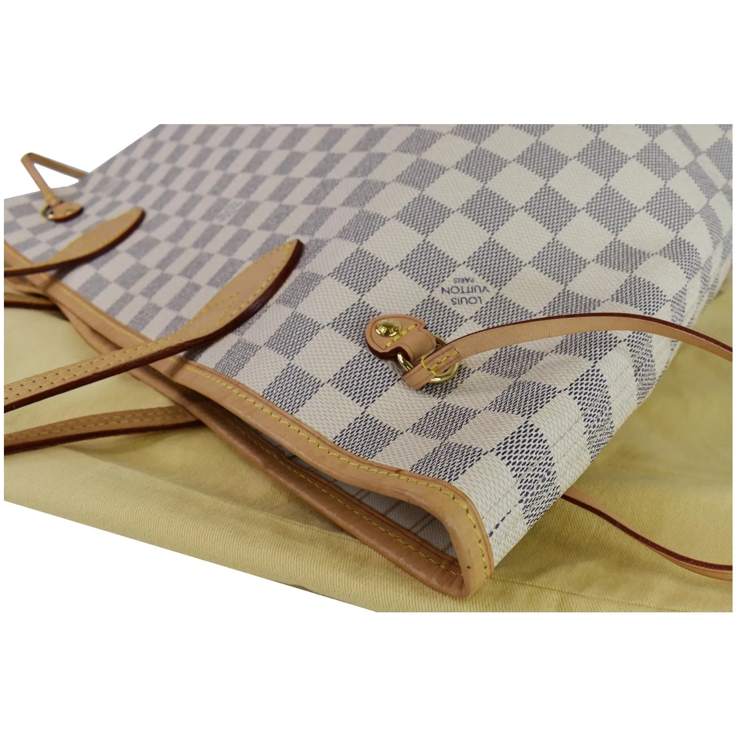 LOUIS VUITTON Neverfull MM Damier Azur Tote Shoulder Bag White