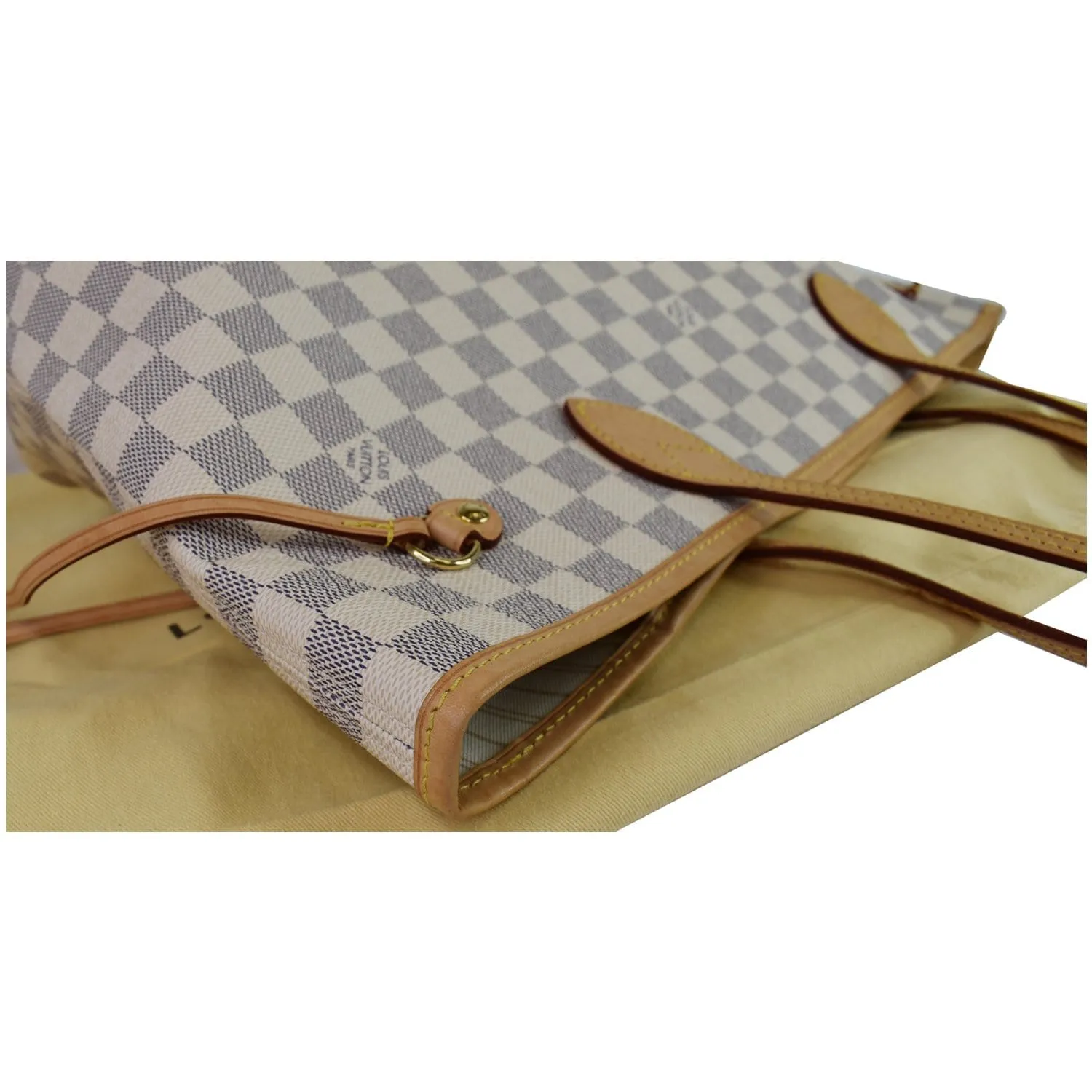 LOUIS VUITTON Neverfull MM Damier Azur Tote Shoulder Bag White