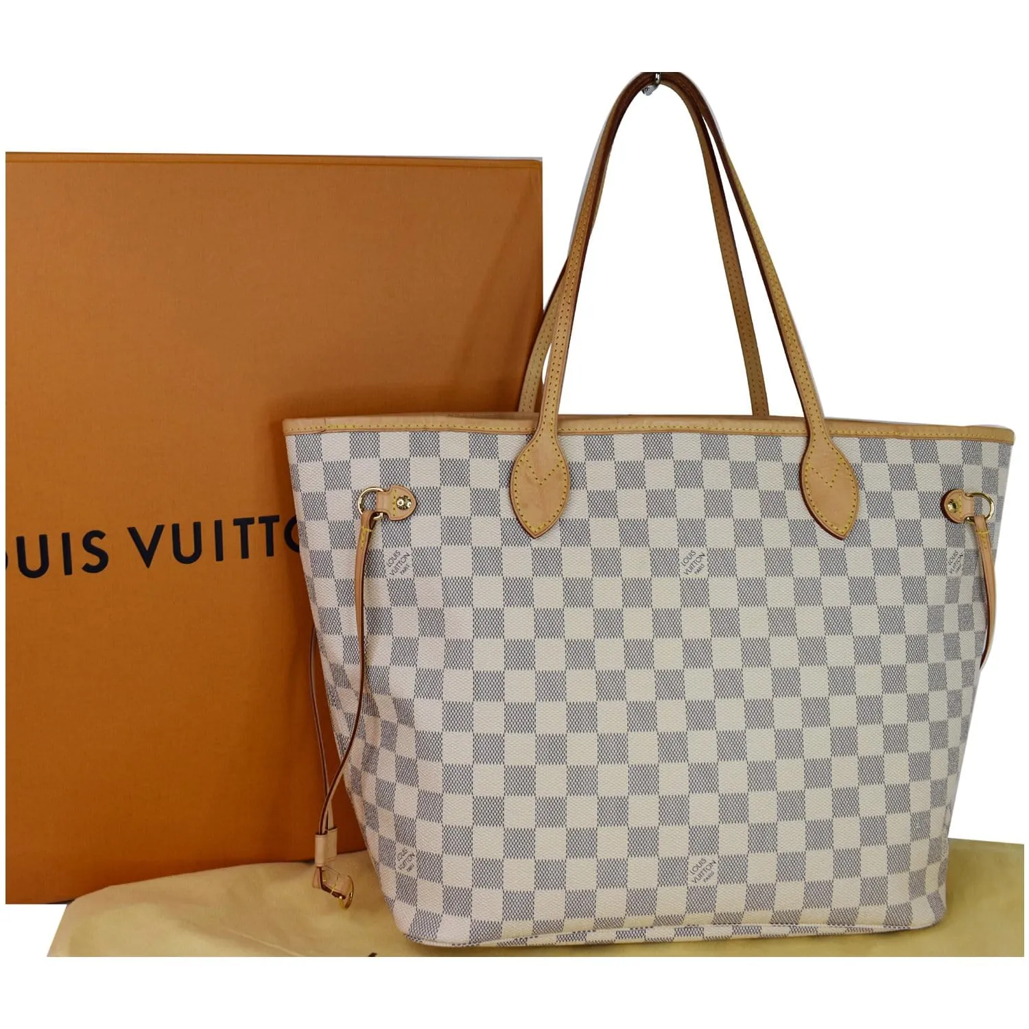 LOUIS VUITTON Neverfull MM Damier Azur Tote Shoulder Bag White