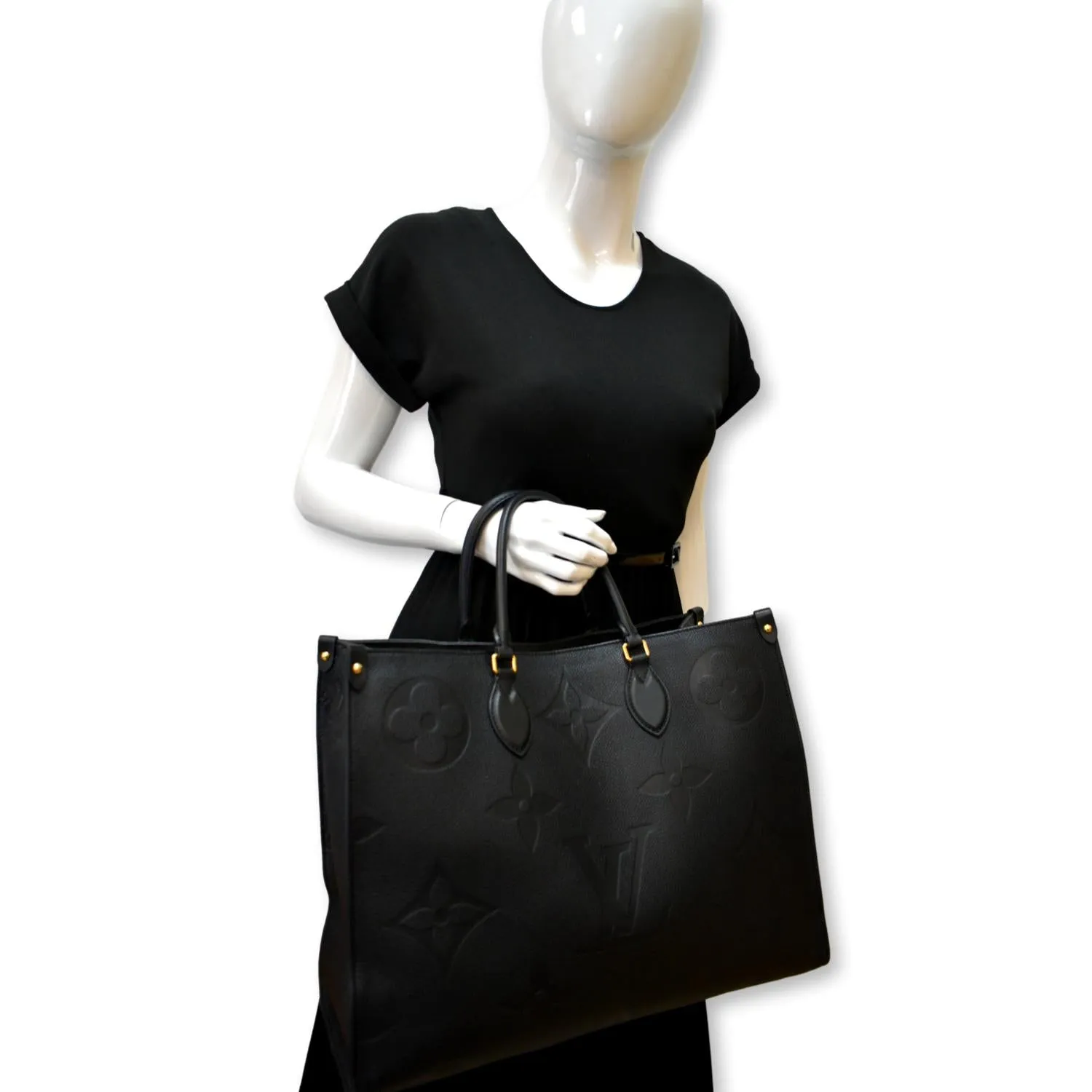 LOUIS VUITTON Onthego GM Monogram Empreinte Leather Tote Bag Black - Hot Deals