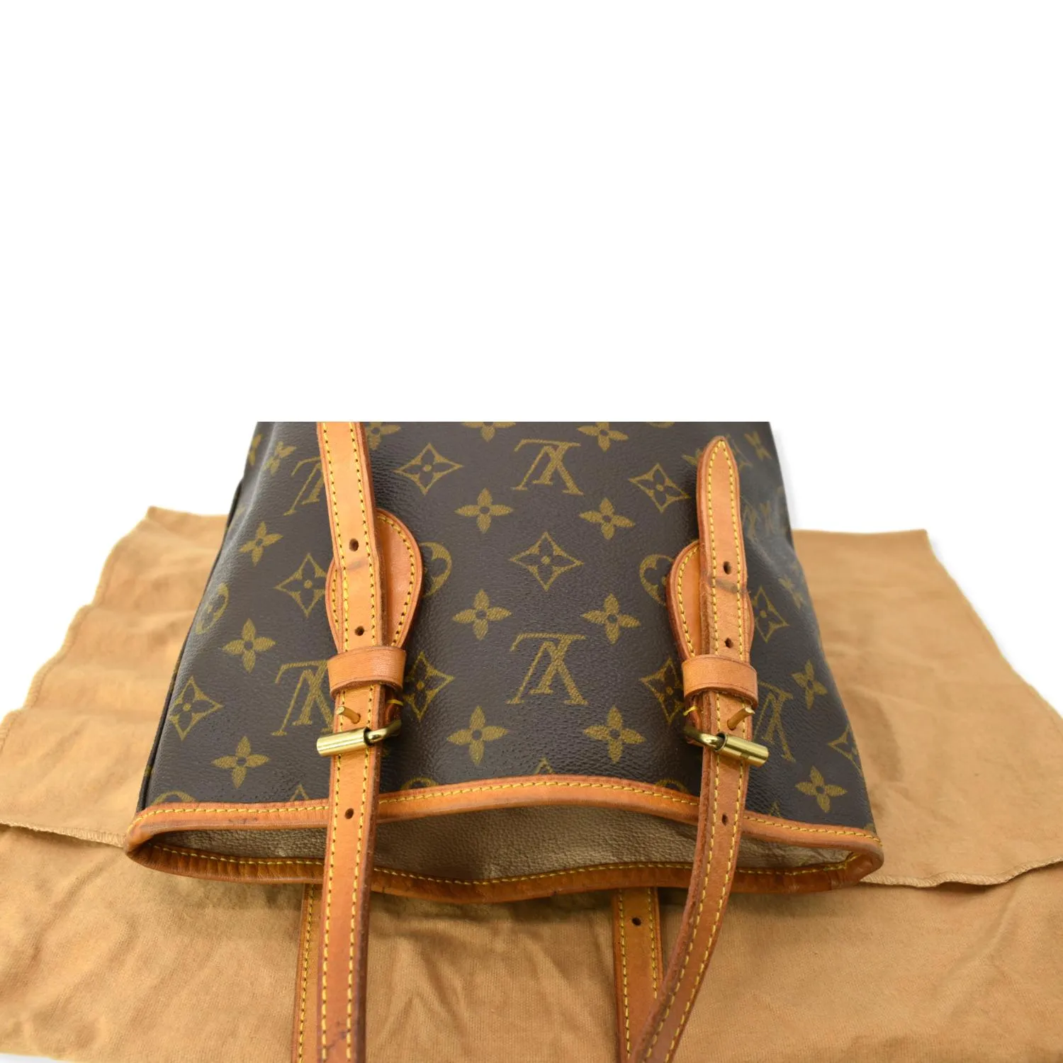 LOUIS VUITTON Petit Bucket Monogram Canvas Shoulder Bag Brown