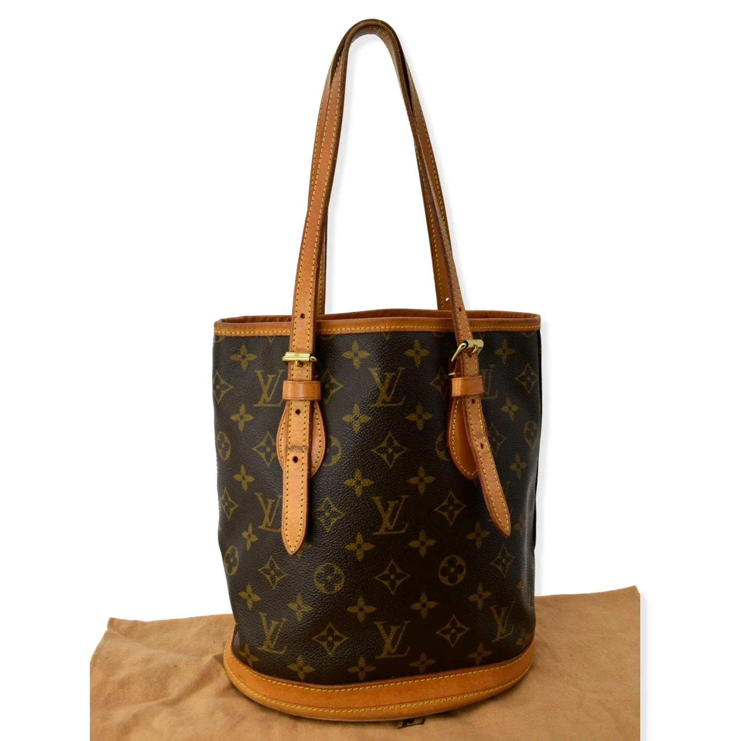 LOUIS VUITTON Petit Bucket Monogram Canvas Shoulder Bag Brown