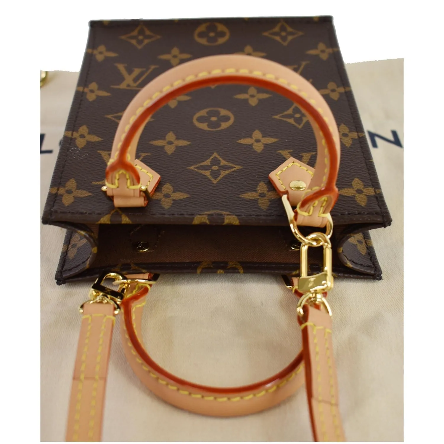 LOUIS VUITTON Petit Sac Plat Monogram Canvas Shoulder Bag Brown