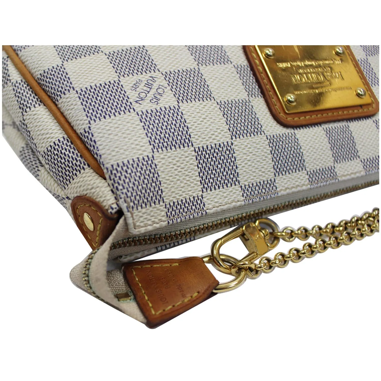 LOUIS VUITTON Pochette Eva Damier Azur Clutch Shoulder Bag White