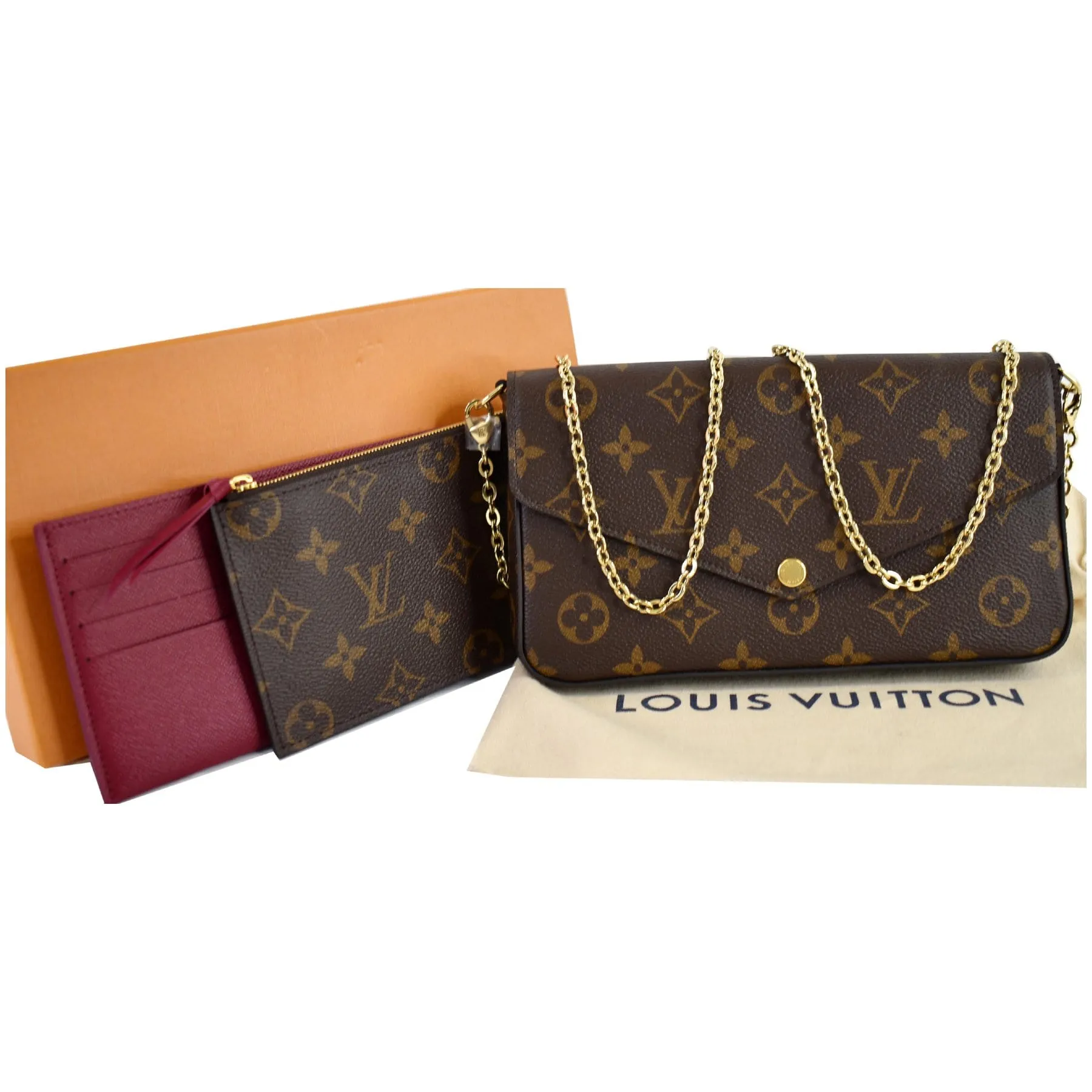 LOUIS VUITTON Pochette Felicie Monogram Canvas Crossbody Bag Brown