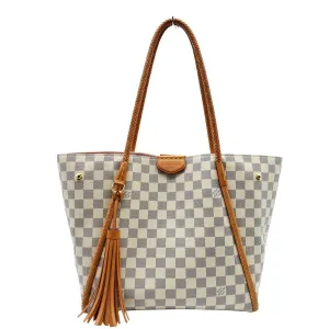 LOUIS VUITTON Propriano Damier Azur Tote Shoulder Bag White