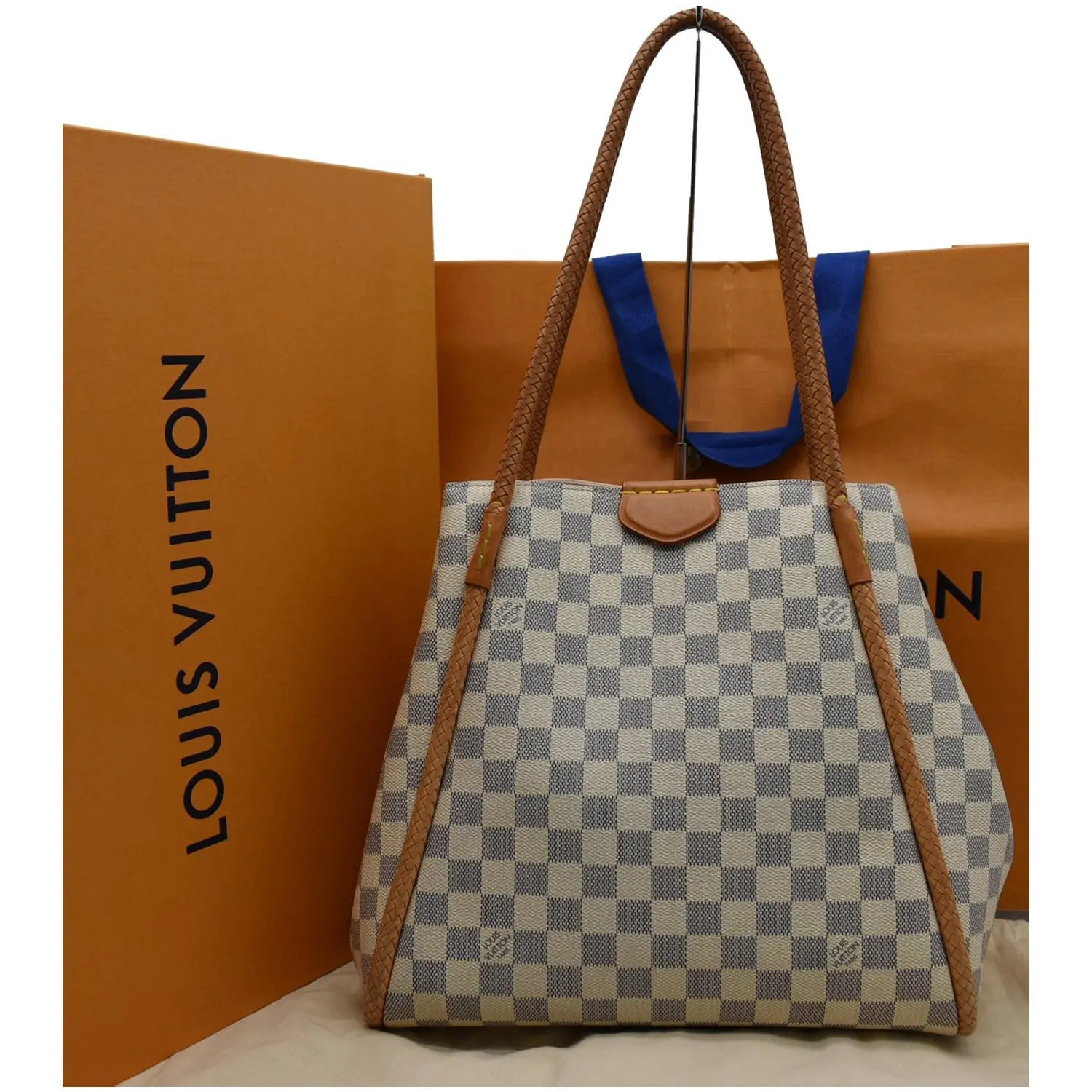 LOUIS VUITTON Propriano Damier Azur Tote Shoulder Bag White