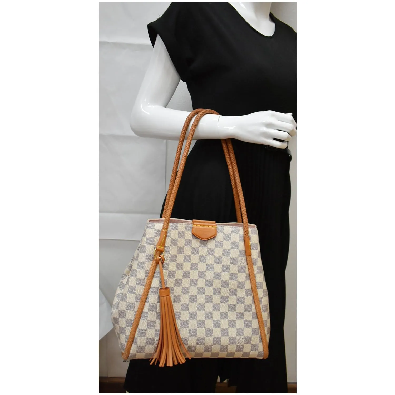 LOUIS VUITTON Propriano Damier Azur Tote Shoulder Bag White