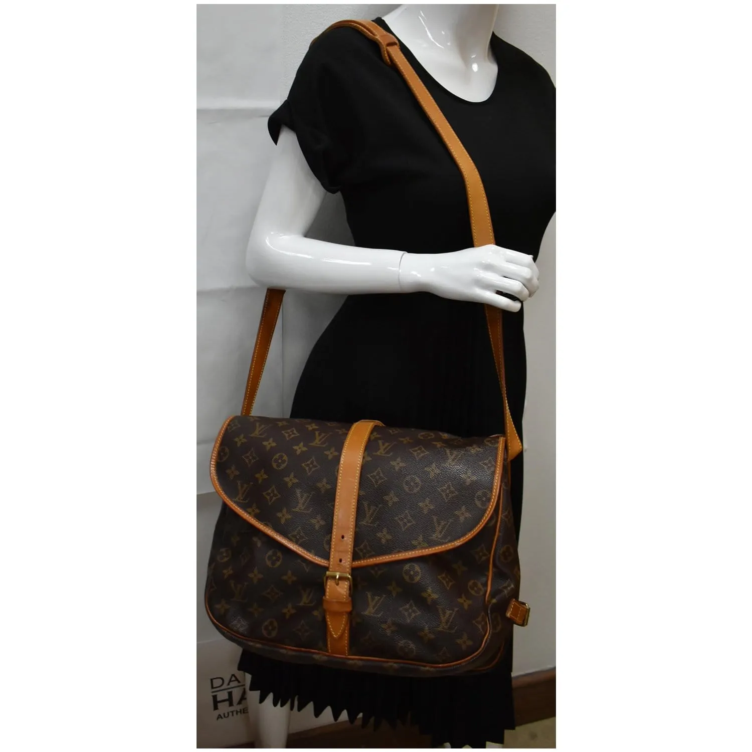 LOUIS VUITTON Saumur 35 Monogram Canvas Shoulder Bag Brown