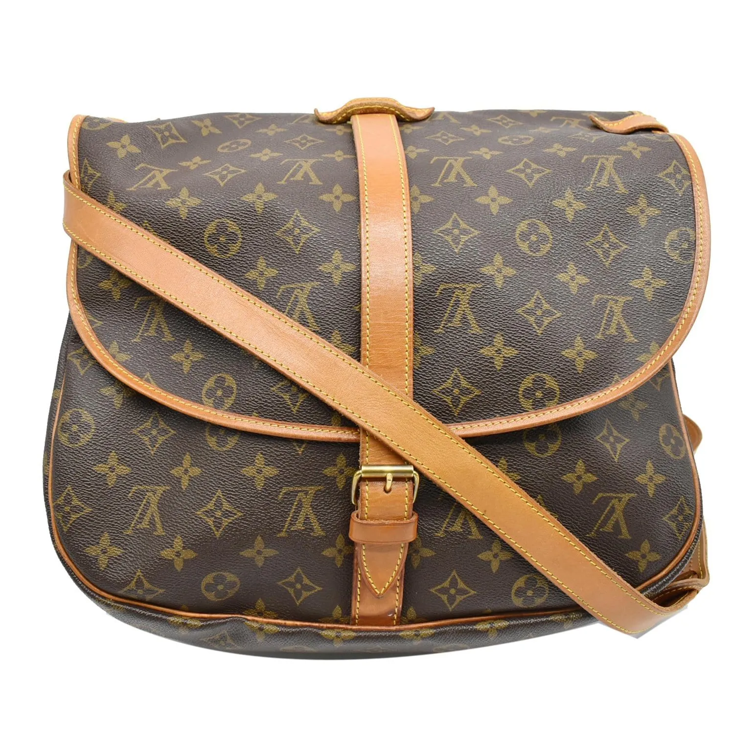 LOUIS VUITTON Saumur 35 Monogram Canvas Shoulder Bag Brown
