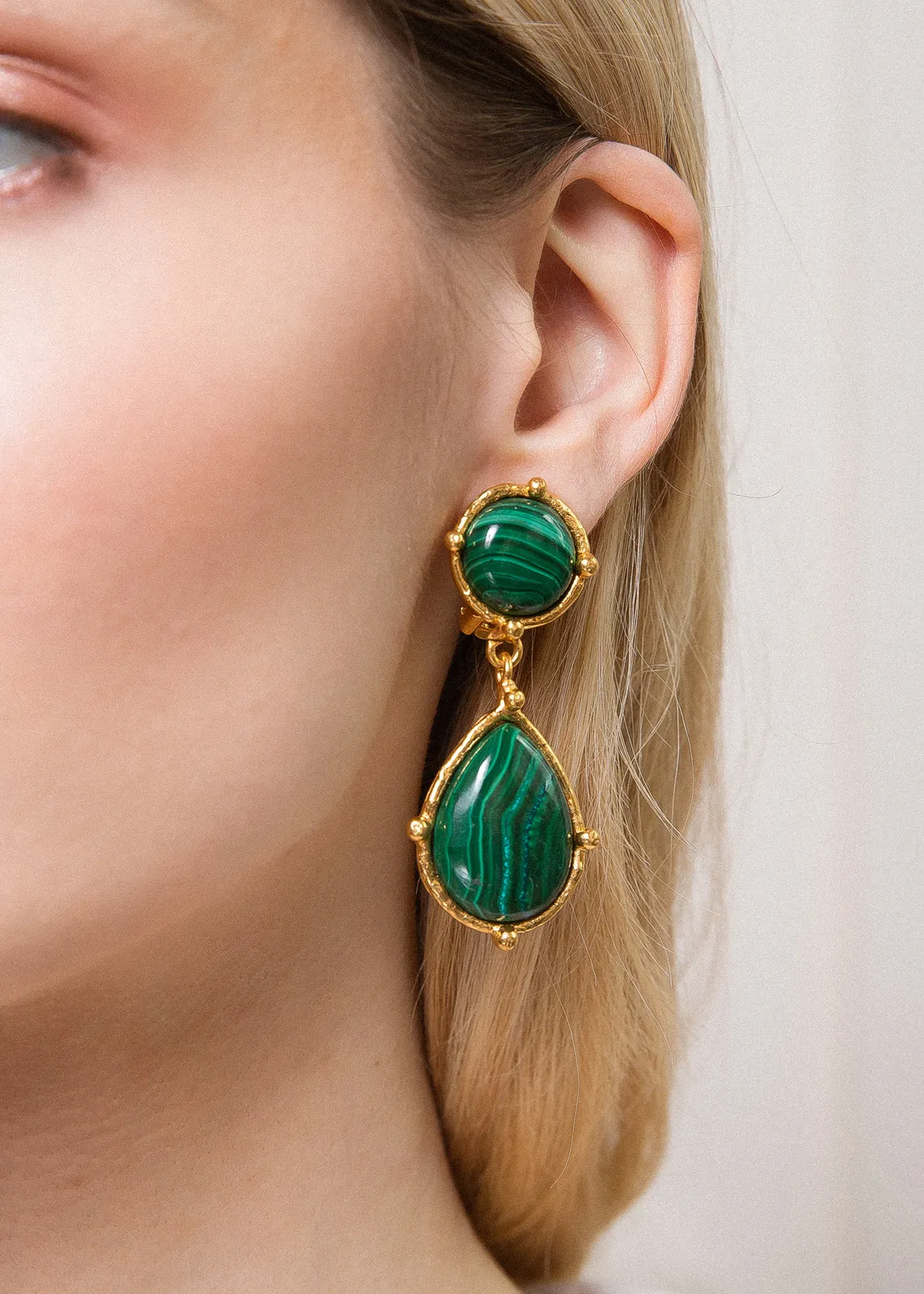 Malachite 2 Pierres Dot Earrings