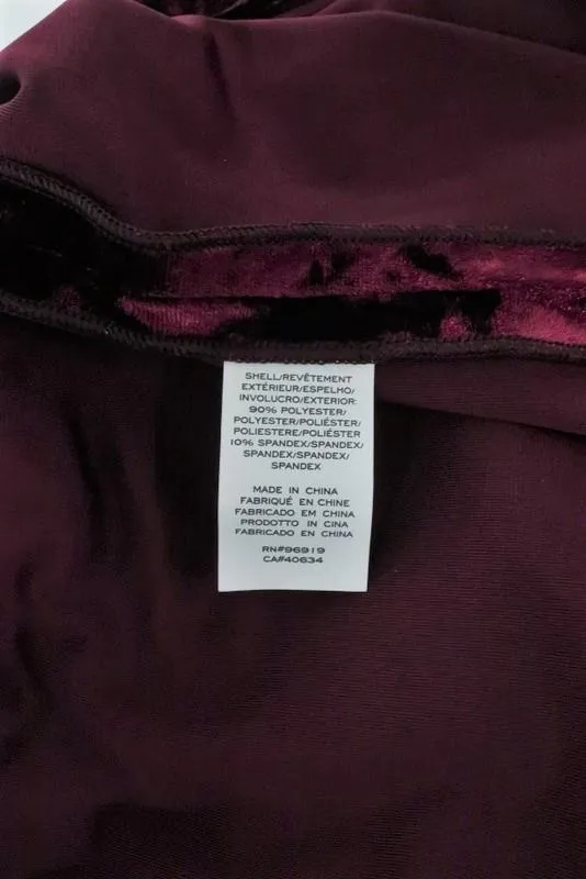 Marc Jacobs Crushed Velvet Top Wine Size 6 Short Sleeve Zip-Front Turtleneck NEW