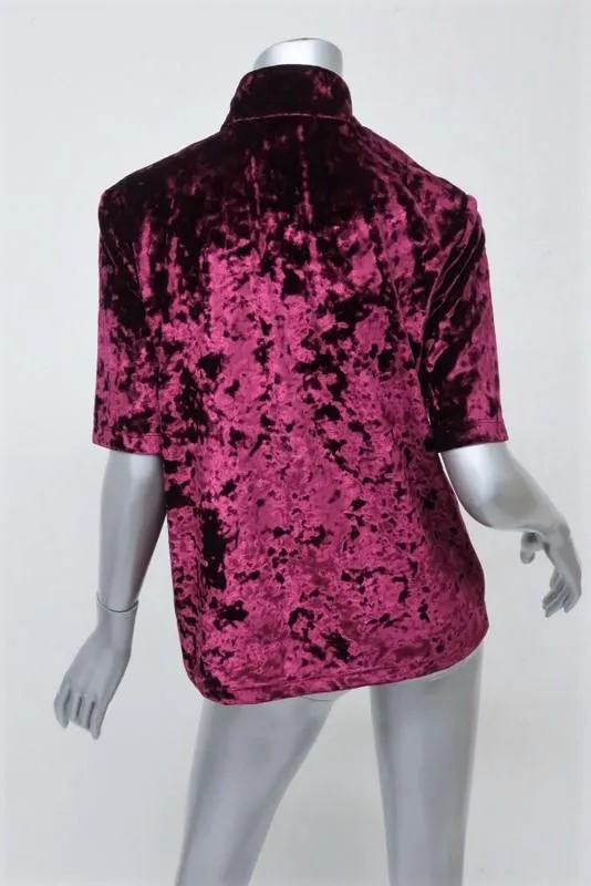 Marc Jacobs Crushed Velvet Top Wine Size 6 Short Sleeve Zip-Front Turtleneck NEW