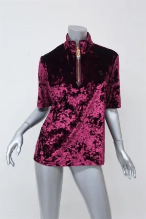 Marc Jacobs Crushed Velvet Top Wine Size 6 Short Sleeve Zip-Front Turtleneck NEW
