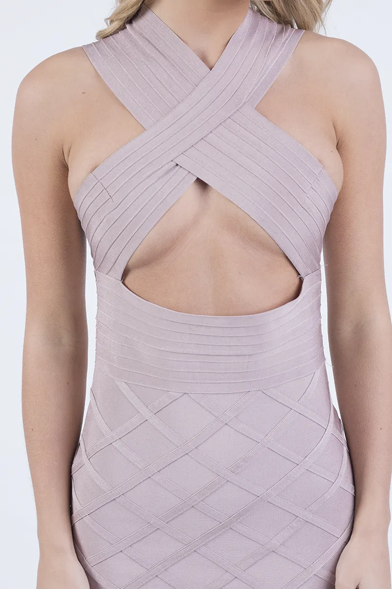Mauve Bandage Cross Over Mini Dress - Sasha