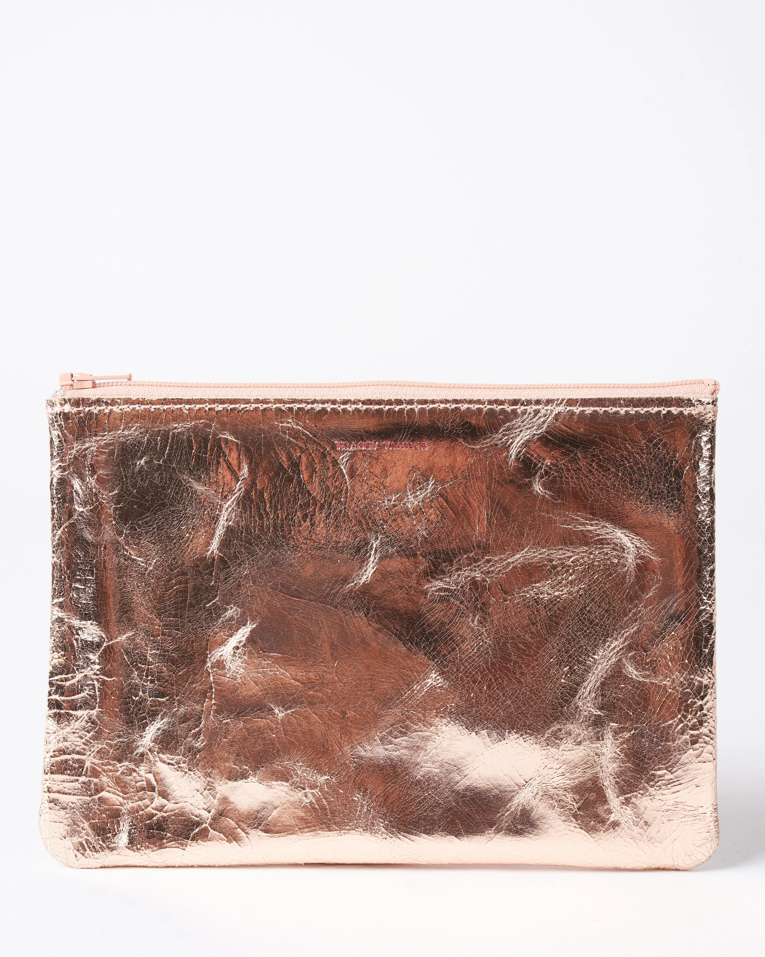 medium zip pouch - foil rose gold