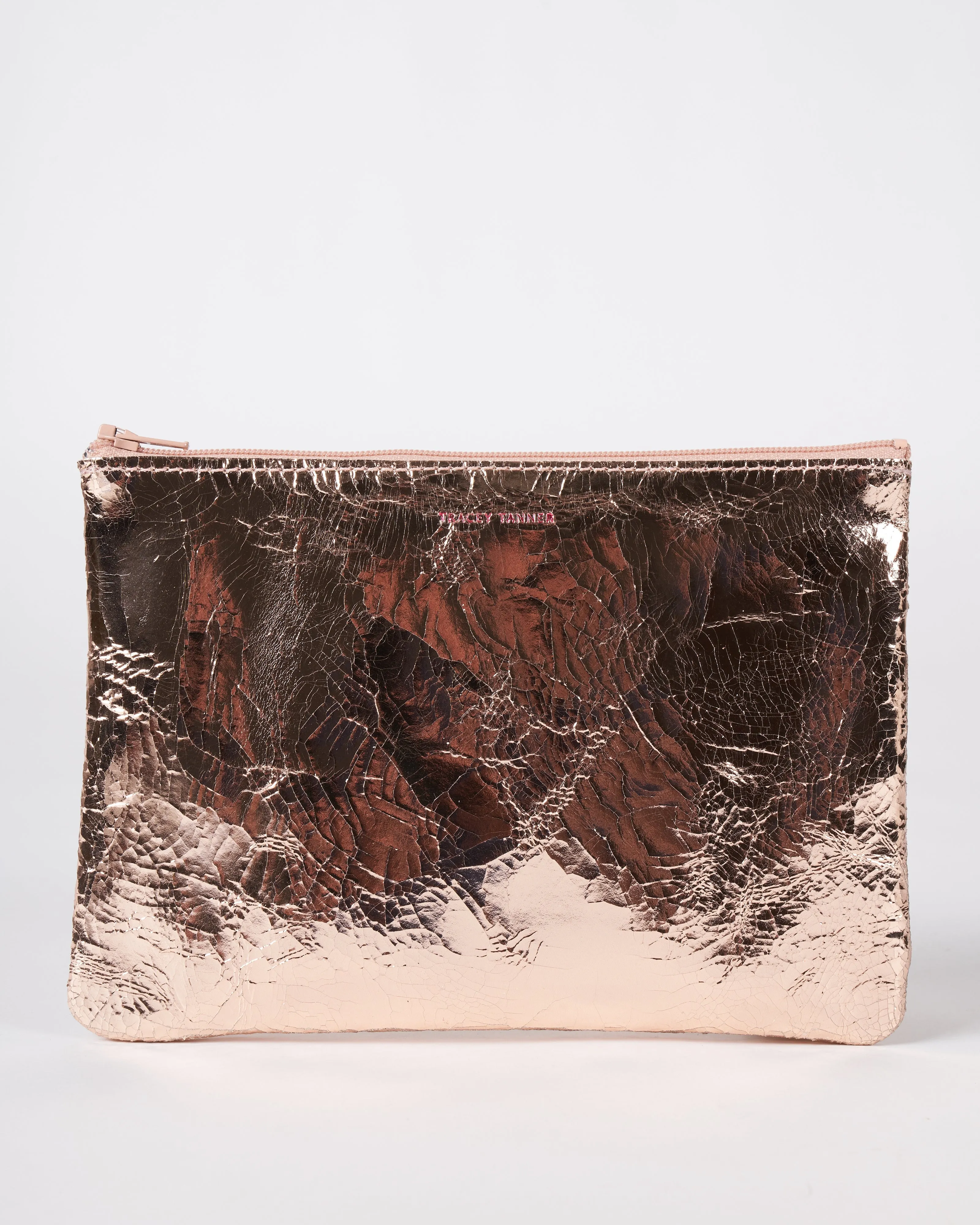 medium zip pouch - foil rose gold