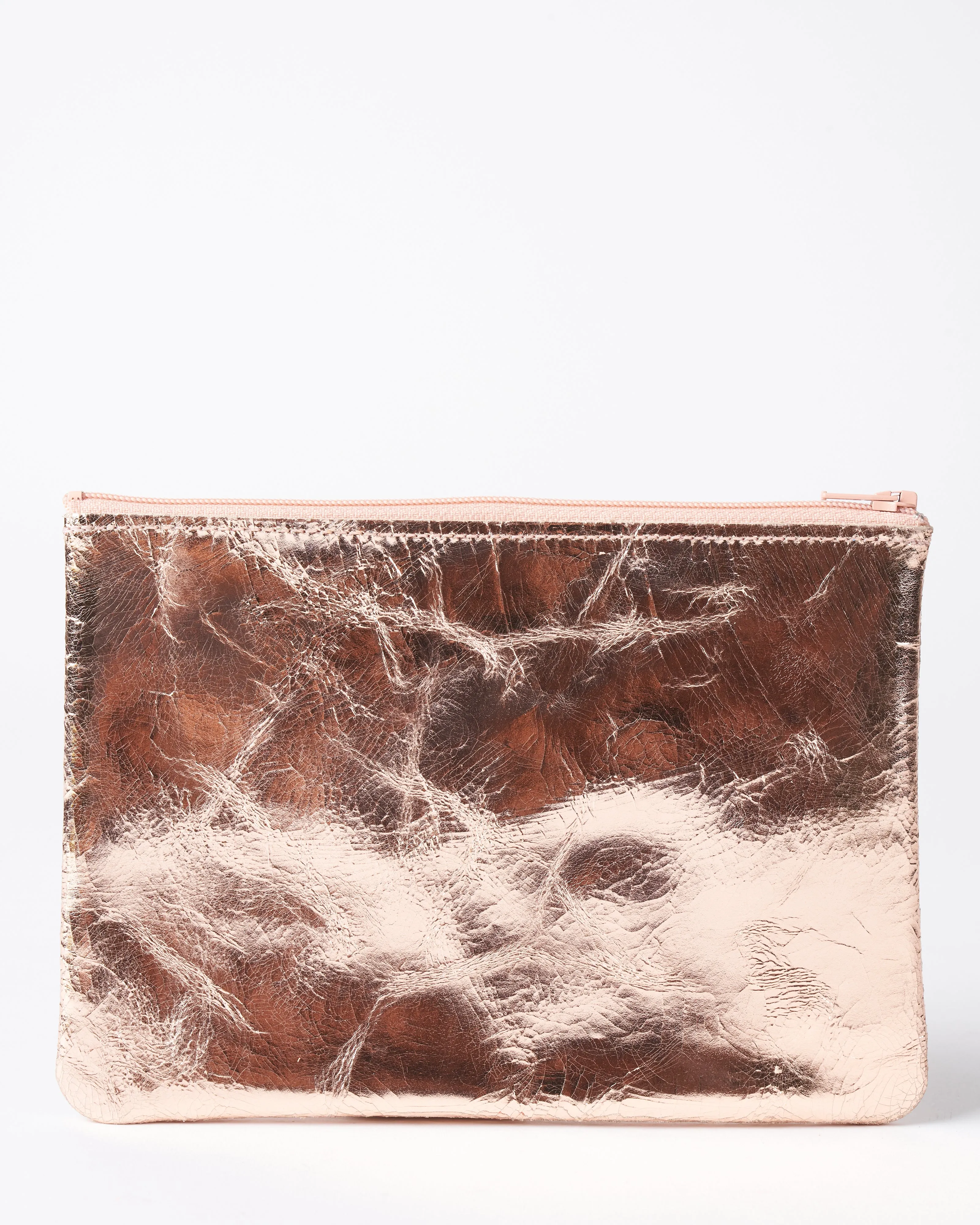 medium zip pouch - foil rose gold
