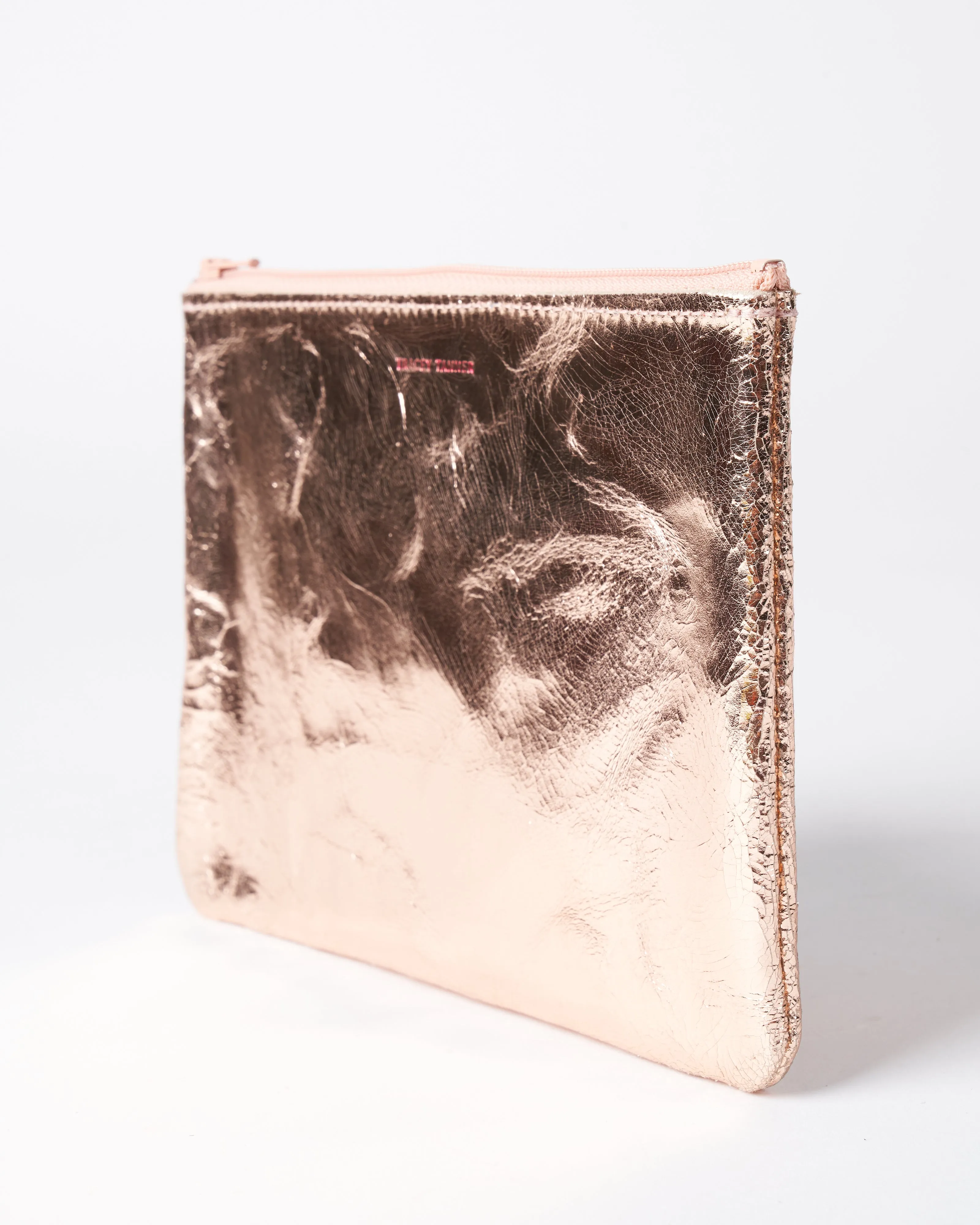 medium zip pouch - foil rose gold