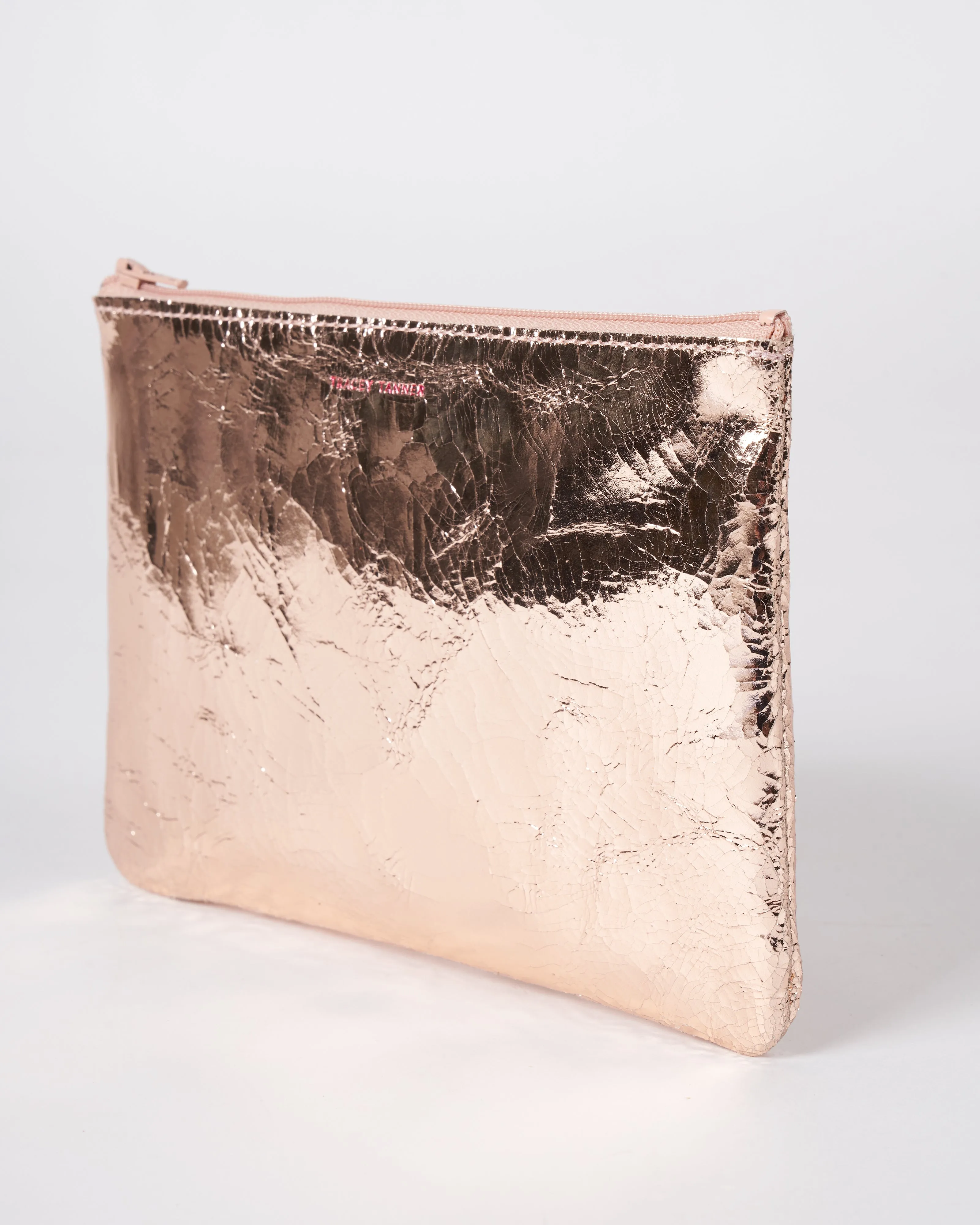 medium zip pouch - foil rose gold