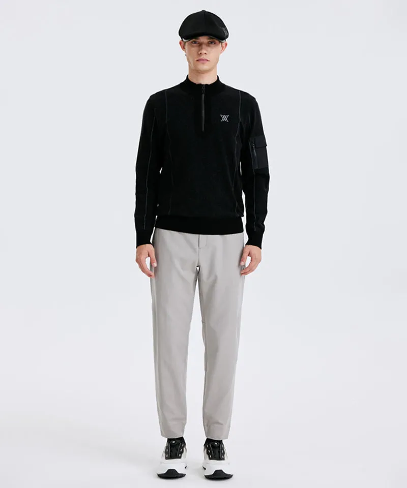 Men's Two Tone Half Zip-Up Pullover - Black