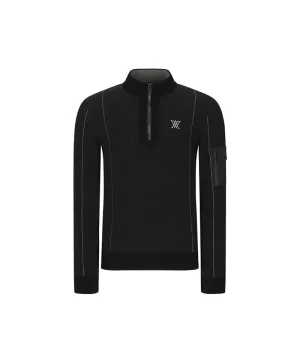 Men's Two Tone Half Zip-Up Pullover - Black