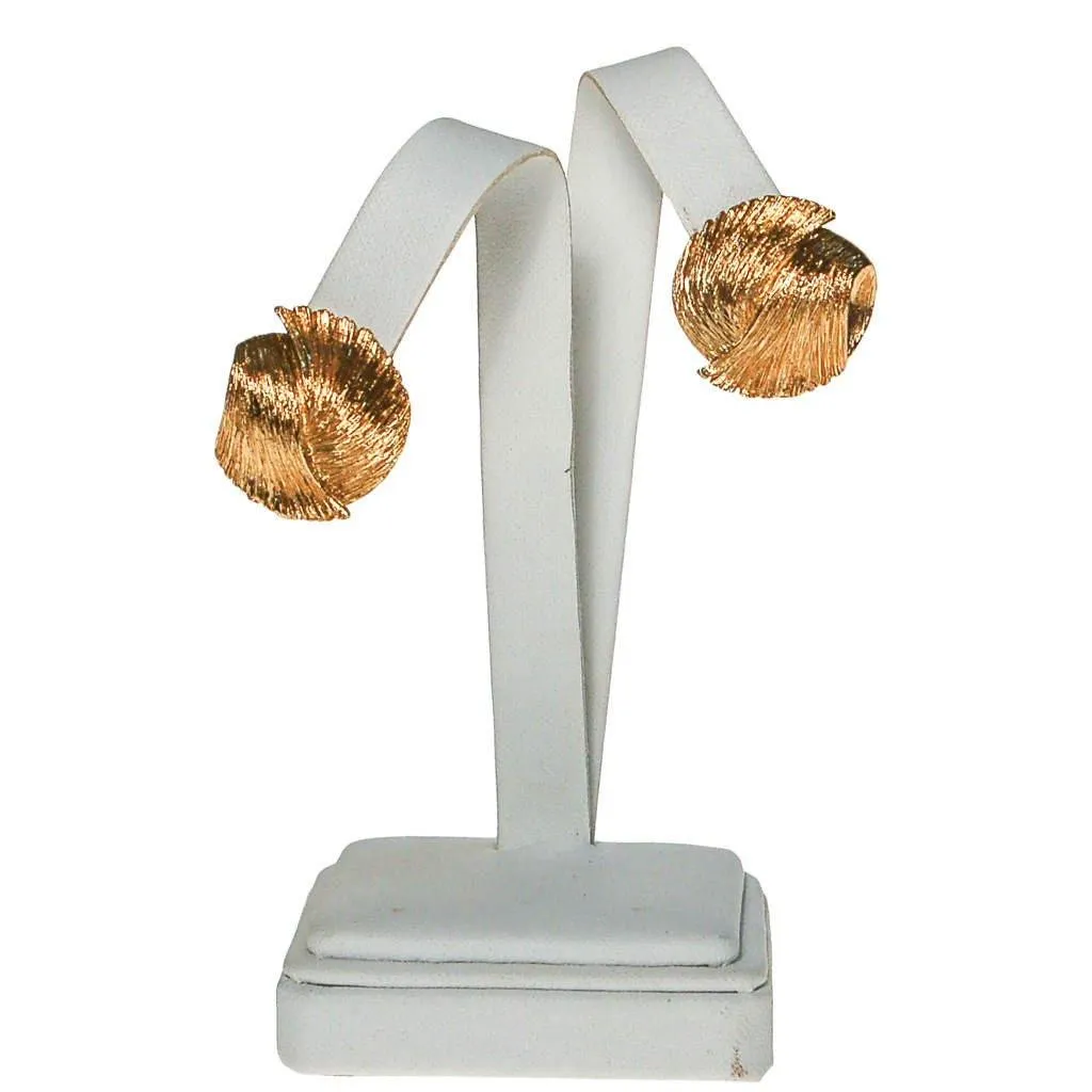 Mid Century Modern Round Gold Textured Earrings by Monet