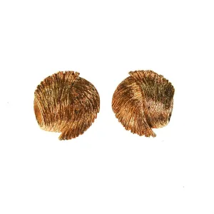 Mid Century Modern Round Gold Textured Earrings by Monet