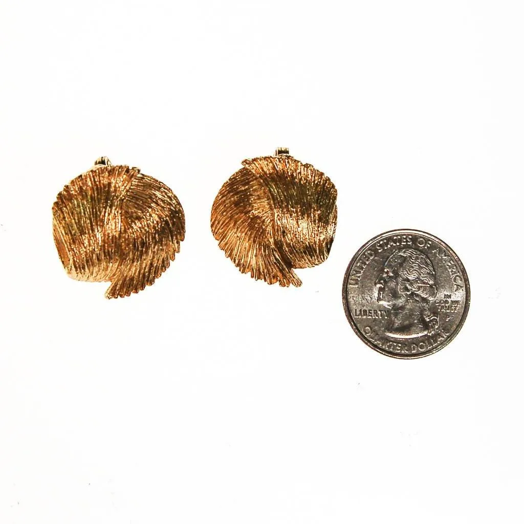 Mid Century Modern Round Gold Textured Earrings by Monet