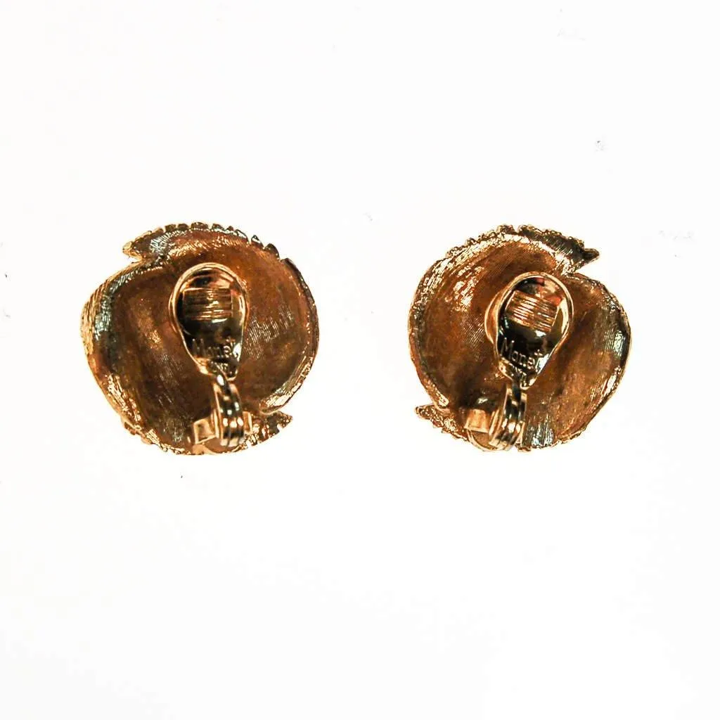 Mid Century Modern Round Gold Textured Earrings by Monet