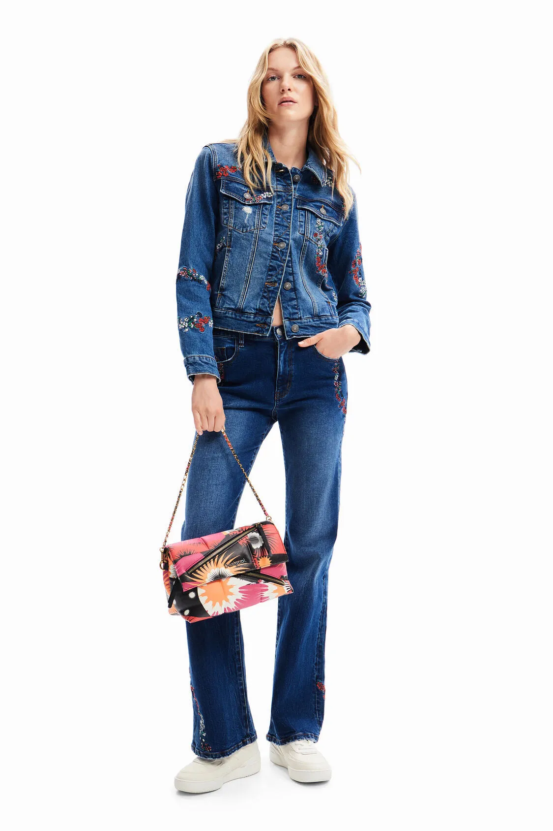 Midsize geometric patchwork crossbody bag