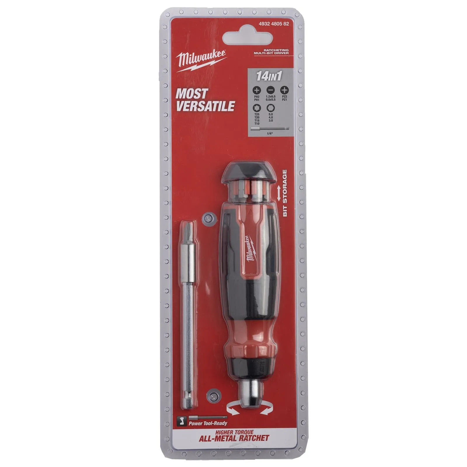 Milwaukee Ratchet Screwdriver Set 14 in 1 Multi Bit Pozi Phillips Torx Slotted Hex