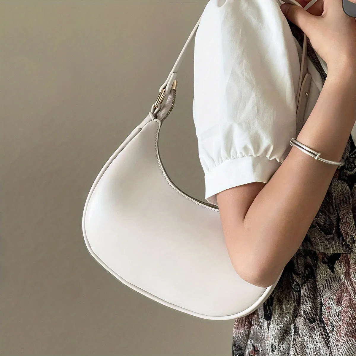 Minimalist Baguette Zipper Bag, Solid Color Underarm Bag, All-Match Shoulder Bag