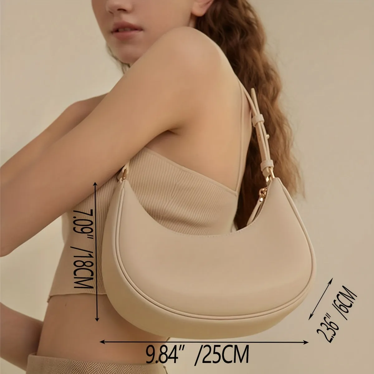 Minimalist Baguette Zipper Bag, Solid Color Underarm Bag, All-Match Shoulder Bag