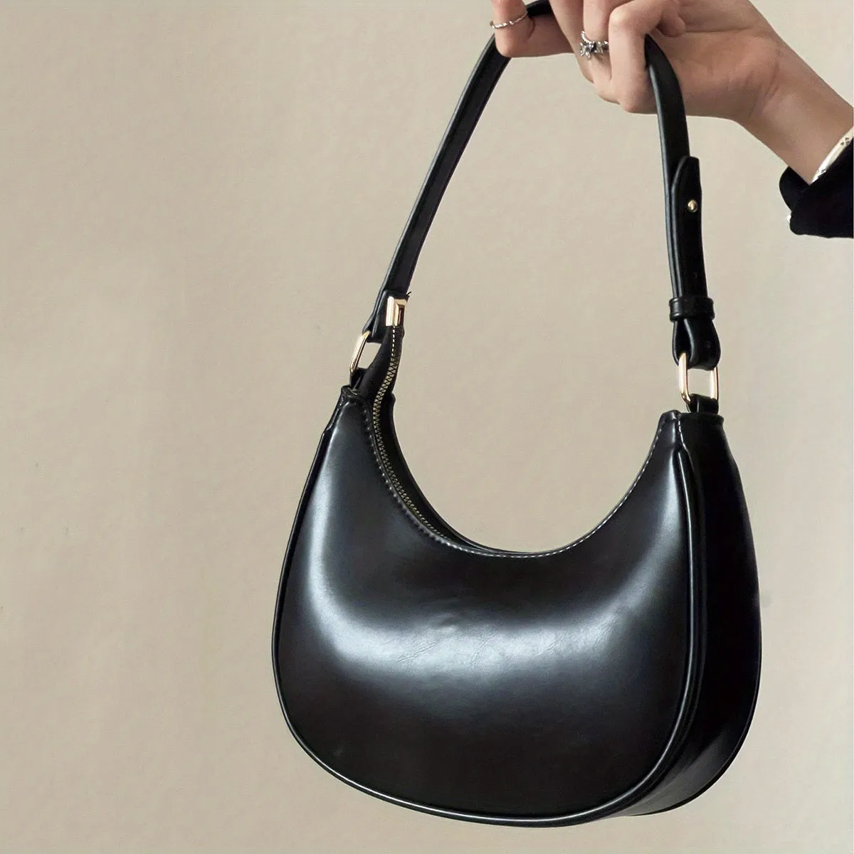 Minimalist Baguette Zipper Bag, Solid Color Underarm Bag, All-Match Shoulder Bag