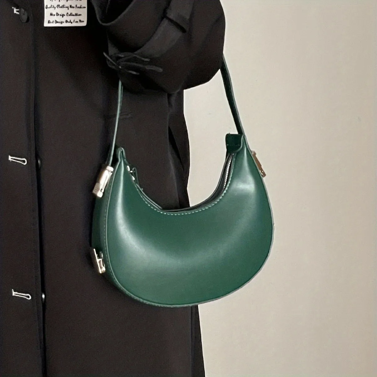Minimalist Baguette Zipper Bag, Solid Color Underarm Bag, All-Match Shoulder Bag